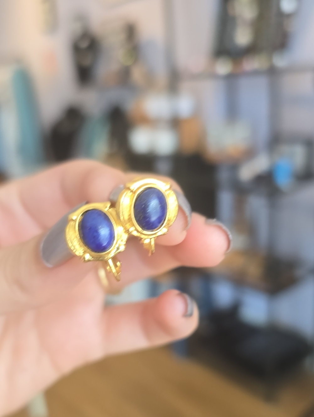 VTG Gold-Tone Lapis Clip-On Earrings